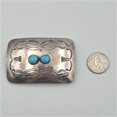 Vintage Sterling Silver Rectangular Concho Stamped Turquoise 1.5